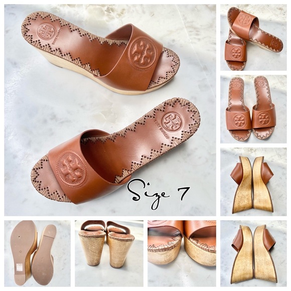 Tory Burch Patty 80mm Wedge Slide with Embossed logo~ Size 7 - Picture 2 of 13